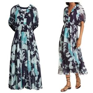 La Ligne Floral Print Maxi Dress in Navy and Blue